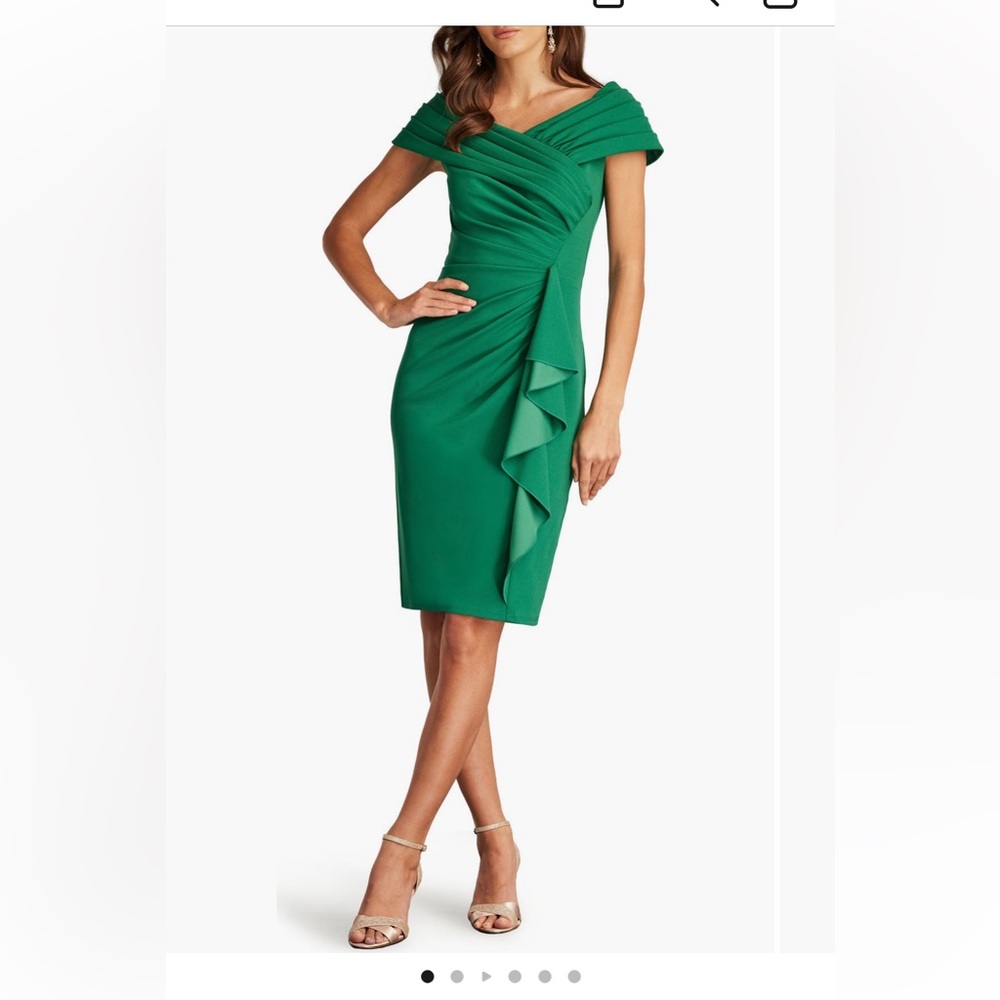 Tadashi Shoji Emerald Green Off-Shoulder Ruffle Pencil Skirt